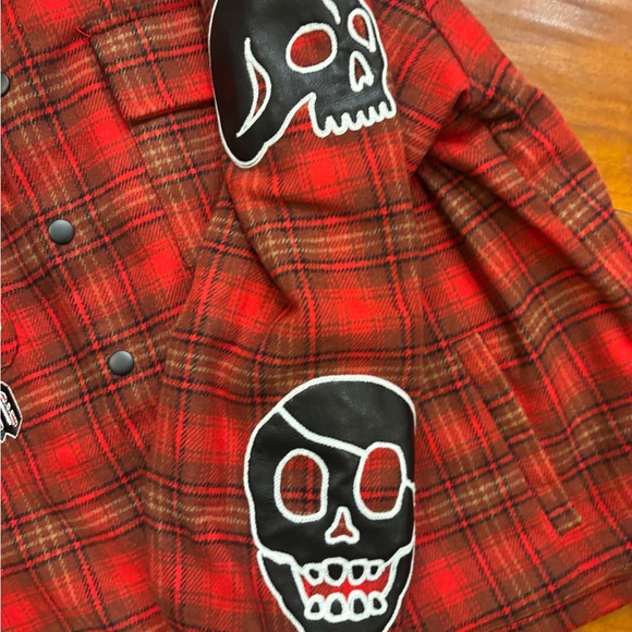 First Row Red Plaid Men's Jacket with Patches - Picture 8 of 9